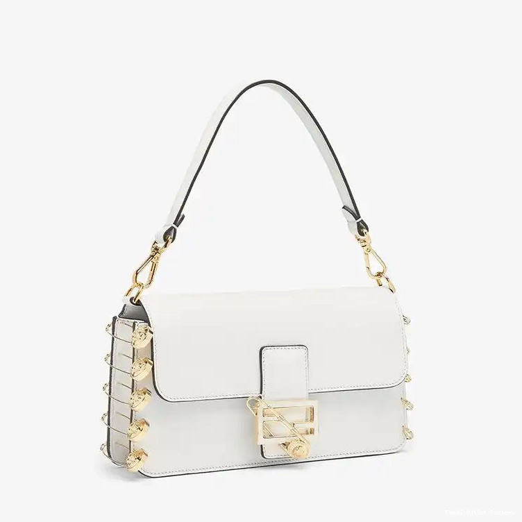 Affordable HOT Bag Fendi Pin Fendace Baguette Brooches with Leather Medium In Calf White 0419